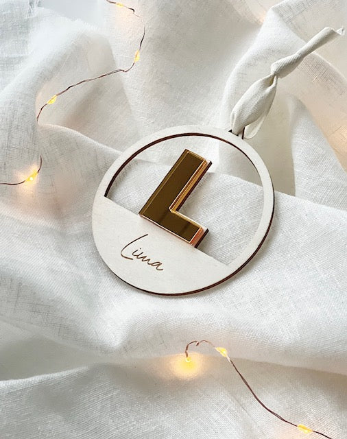 Wooden ornament - LETTER  ACRYL GOLD - name