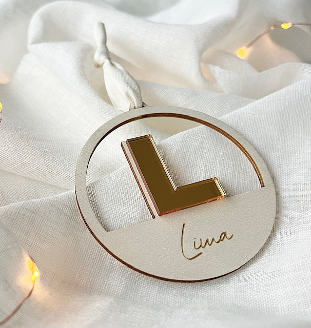 Wooden ornament - LETTER  ACRYL GOLD - name